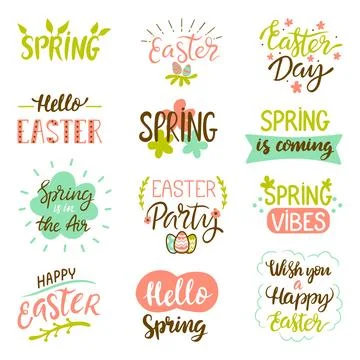 Happy easter lettering. Spring festive holidays calligraphy elements collection Illustrazione stock