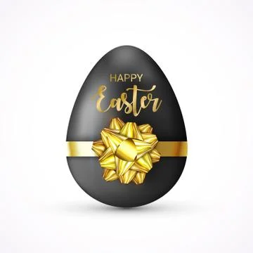 Happy Easter lettering tag. Easter Egg tied of gift bow. Eggs Hunt. Cute holiday Stock Illustration