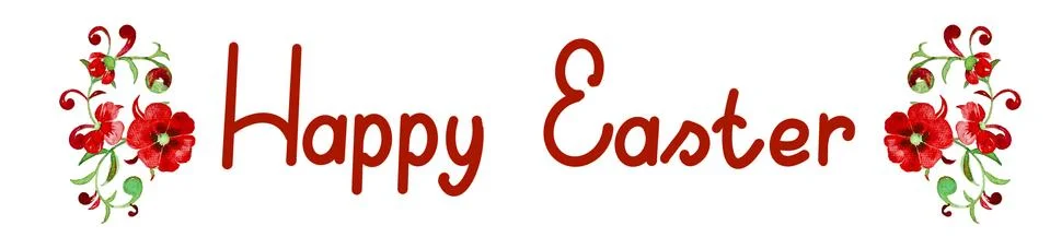 Happy Easter lettering text and flowers isolated on white background. イラスト素材