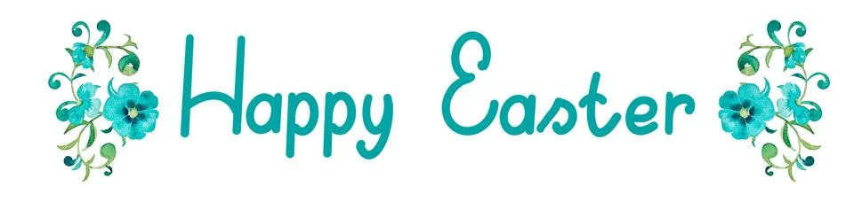 Happy Easter lettering text and flowers isolated on white background. イラスト素材