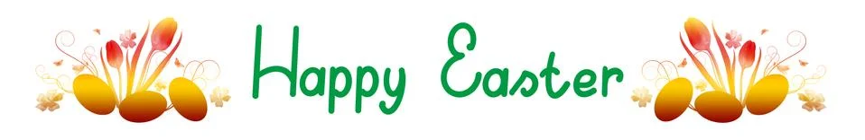 Happy Easter lettering text and flowers isolated on white background. Stock Illustration