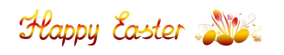 Happy Easter lettering text and flowers isolated on white background. Stock Illustration