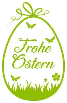 Happy Easter lettering vector with Easter egg in German language in green. Stock Illustration