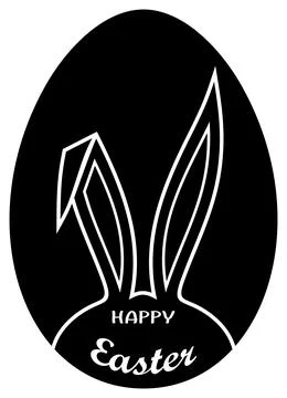 Happy Easter lettering vector with Easter egg in black. Isolated background. Stock Illustration
