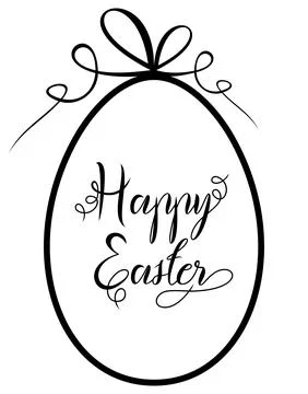 Happy Easter lettering vector with Easter egg and gift ribbon in black. Stock Illustration