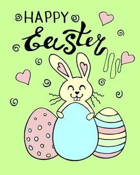 HAPPY EASTER lettering - vector template for greeting card with cute funny co Stock-Illustration