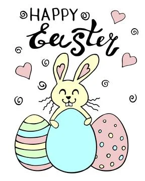 HAPPY EASTER lettering - vector template for greeting card with cute funny co Stock Illustration