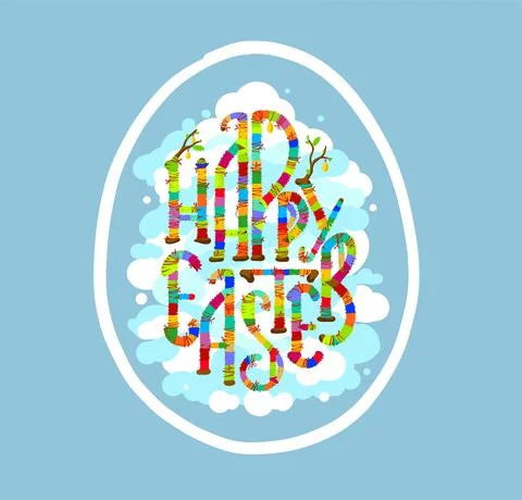 Happy Easter letters in the shape of an egg. Banner with an Easter egg and Stock Illustration