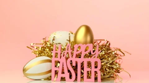 Happy easter on a light pink background.Religious holiday background. Stock Footage 160830099
