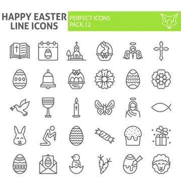 Happy easter line icon set, spring holiday symbols collection, vector sketches Stock Illustration