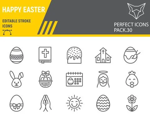 Happy Easter line icon set, holiday collection, vector graphics, logo Stock Illustration