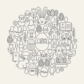 Happy Easter Line Icons Set Circle Shape Illustrazione stock