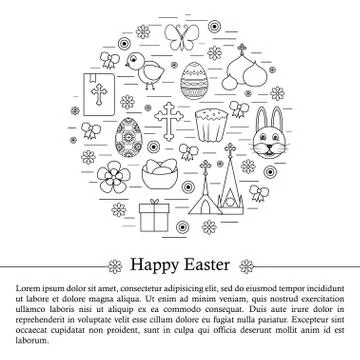 Happy Easter Line Icons Set Circle Shape. Stock Illustration