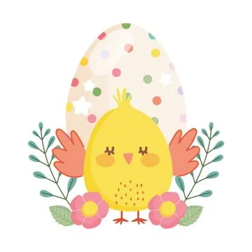 Happy easter little chicken dotted egg flowers decoration cartoon Stock Illustration