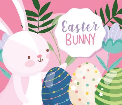 Happy easter little rabbit eggs floral decoration card Stock Illustration