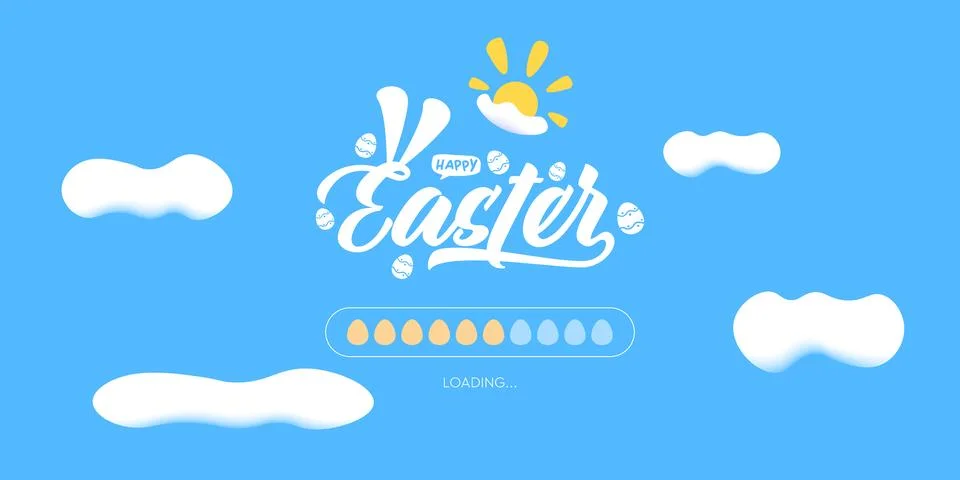 Happy Easter loading bar horizontal banner. Easter Cute progress indicator with Stock Illustration