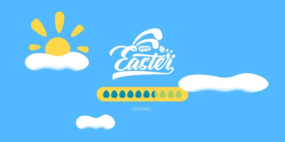 Happy Easter loading bar horizontal banner. Easter Cute progress indicator with Stock Illustration
