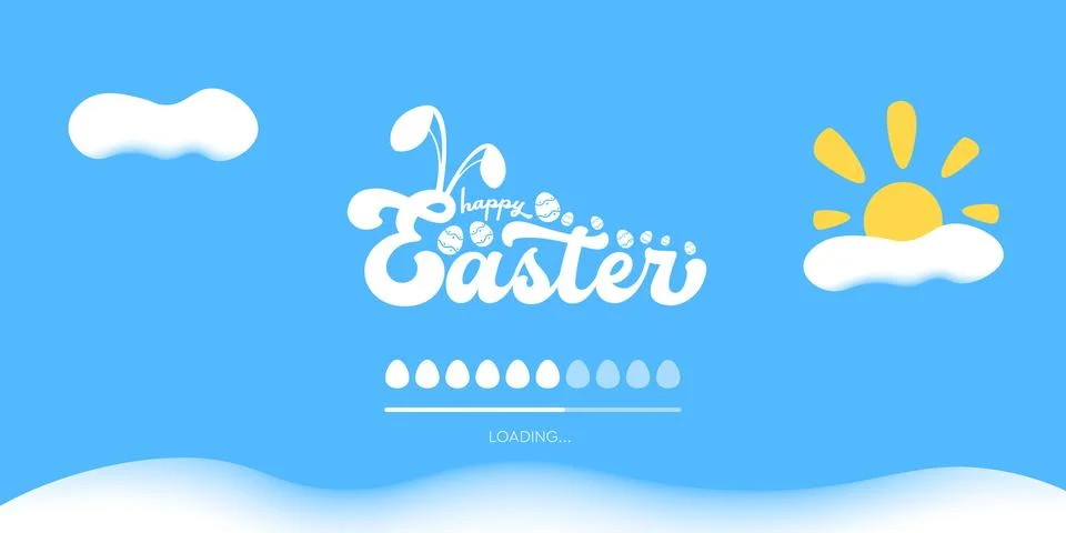 Happy Easter loading bar horizontal banner. Easter Cute progress indicator with Stock Illustration