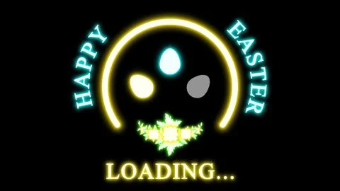 Happy easter loading illustration on black screen with bright neon light Stock Illustration