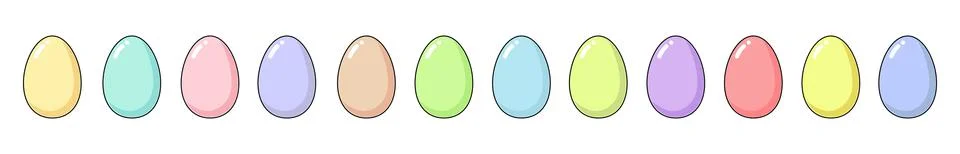 Happy Easter long set with a dozen Easter painted eggs. Fun holiday elements  Illustrazione stock