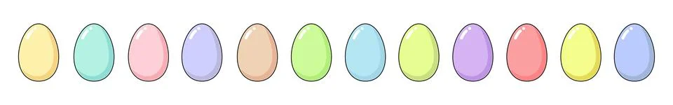 Happy Easter long set with a dozen Easter painted eggs. Fun holiday elements  스톡 일러스트