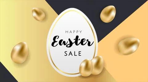 Happy Easter luxury banner background template with beautiful golden eggs on Stock Illustration