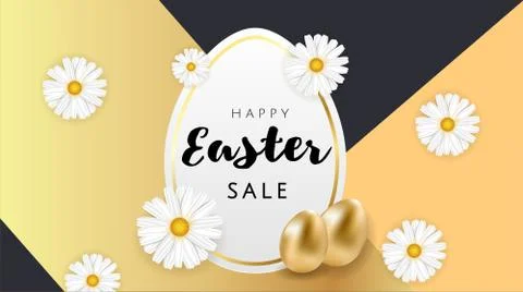 Happy Easter luxury banner background template with beautiful camomiles and Stock-Illustration