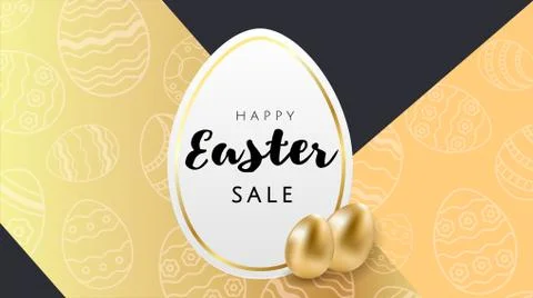 Happy Easter luxury banner background template with beautiful golden eggs on Stock Illustration
