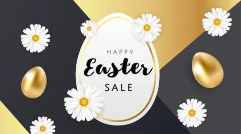 Happy Easter luxury banner background template with beautiful camomiles and Stock Illustration