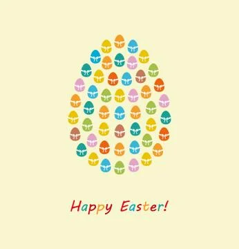 Happy Easter with many small colorful eggs Stock Illustration