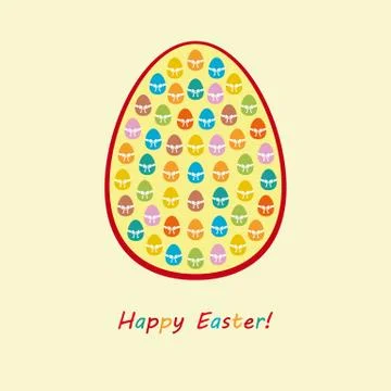 Happy Easter with many small colorful eggs and border Stock Illustration