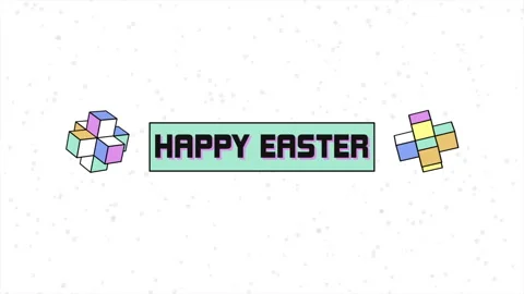 Happy Easter with Memphis geometric cubes pattern Stock Footage 258728422