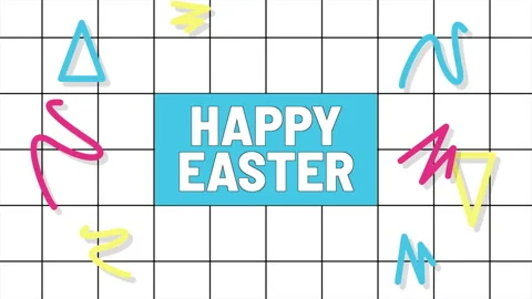 Happy Easter with Memphis geometric waves and triangles pattern on paper texture Stock Footage 237441254
