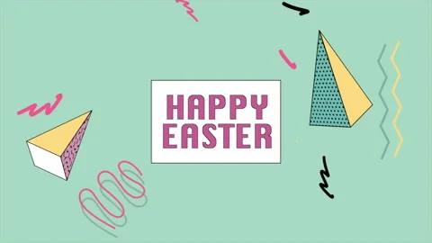 Happy Easter with Memphis geometric zigzag and triangles pattern 動画素材 237441273