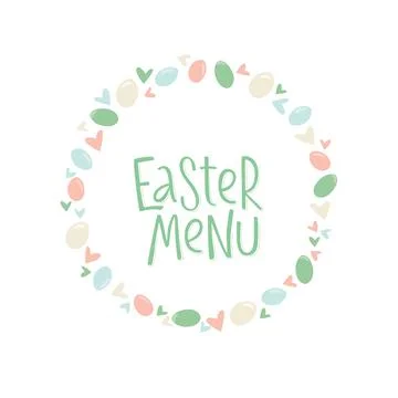 Happy Easter menu - minimalistic style with lettering sign and frame. Vector Stock Illustration