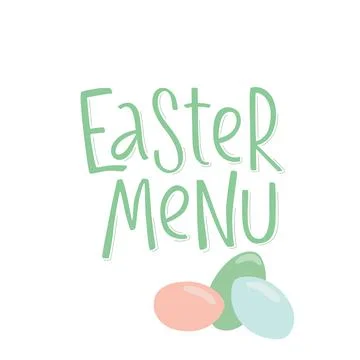 Happy Easter menu - minimalistic style with lettering sign and eggs. Vector Stock Illustration
