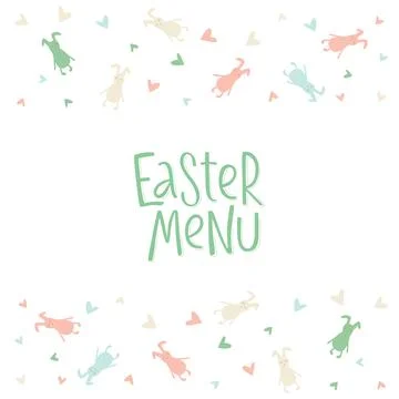 Happy Easter menu - rabbit, bunny minimalistic style with lettering sign and Stock Illustration