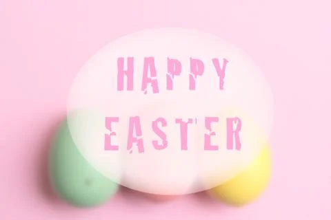 Happy Easter message on Easter egg shape background Stock Photos