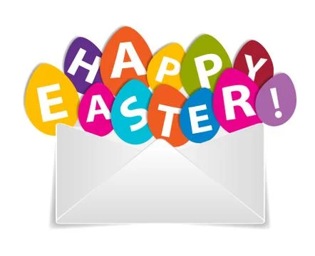 Happy Easter message out of envelope Stock Illustration