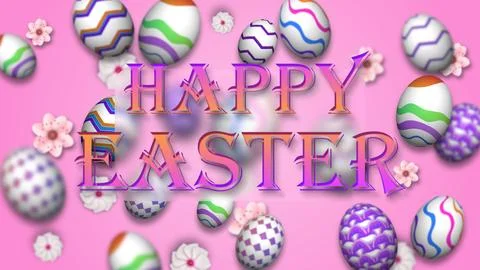 Happy Easter Message Over Floating Eggs and Pink Background Stock Illustration