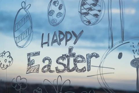 HAPPY EASTER message Zero cost responsible holiday decor economically driven Stock Photos
