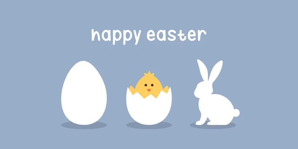 Happy easter minimal design with egg little chick and bunny Stock Illustration