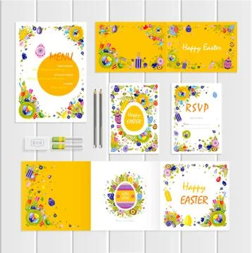 Happy Easter mockup with colored eggs Stock Illustration