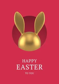 Happy Easter modern 3d greeting card golden bunny bauble hiding at hole desig Stock Illustration