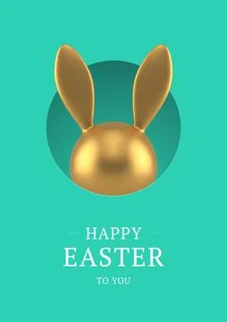 Happy Easter modern 3d greeting card golden bunny bauble hiding at hole desig Stock Illustration