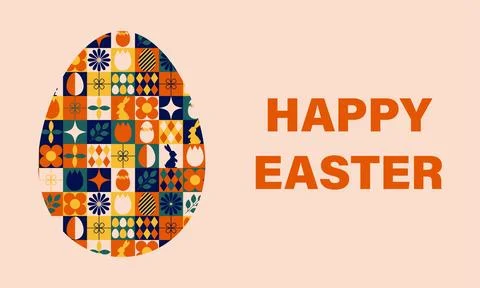 Happy Easter modern background with colorful mosaic pattern Easter egg. Vec.. Stock Illustration