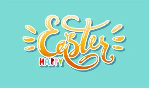 Happy Easter Modern card on green background, hand drawn lettering. Flat cartoon Illustrazione stock