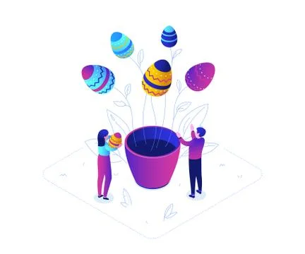 Happy Easter - modern colorful isometric vector illustration イラスト素材