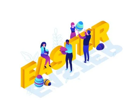 Happy Easter - modern colorful isometric vector illustration イラスト素材