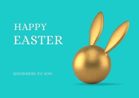 Happy Easter modern greeting card 3d bunny golden bauble premium decor design Stock Illustration